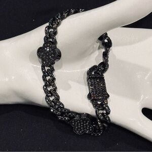 AJ USA Boutique Black Pave Iced-Out VVS CZ Clover Link Bracelet 8.25in NWT